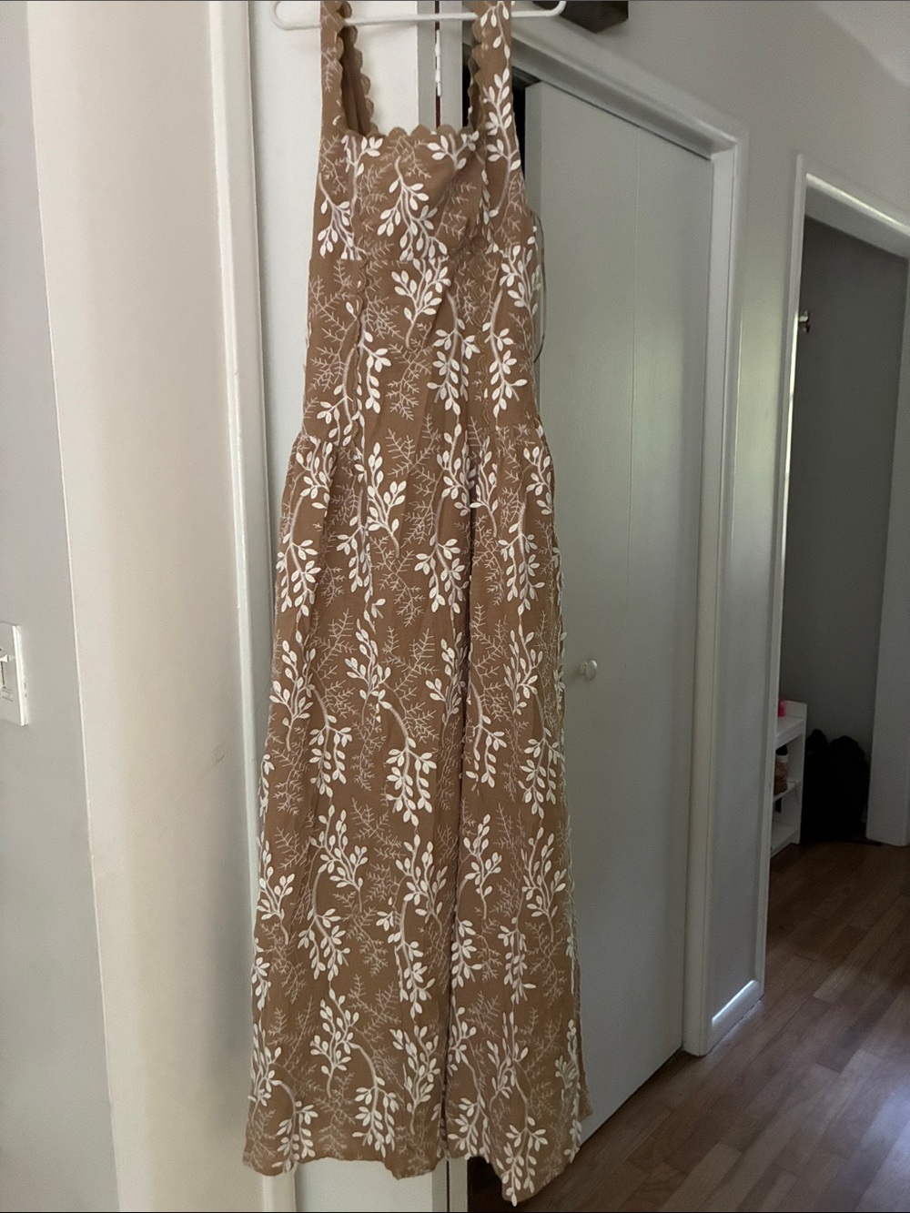 Moon River Tan Dress with White Botanical Print